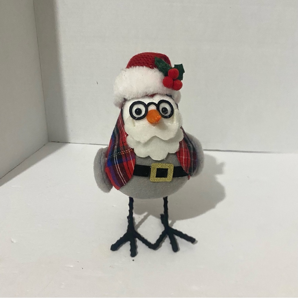 Christmas Happy Holidays Santa Fabric Bird Decorative Figurine